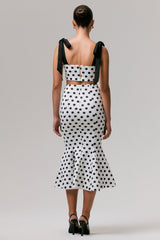Amadea | Black & White Polka Dot Fishtail Midi Skirt