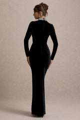 Love Lost | Black Velvet Embellished Twist Maxi Dress