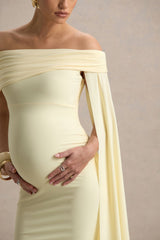 Aquila | Lemon Bardot Maternity Maxi Dress With Draped Detail