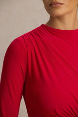 Virelle | Red Boat-Neck Maxi Dress With Wrap Detail And Sash