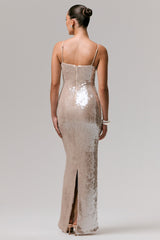 Vermont | Nude Sequin Square-Neck Maxi Dress