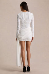 Florecita | White Embellished Lace Mini Dress With Sash Detail