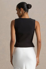 Priscilla | Black Plunge-Neck Tailored Waistcoat
