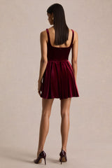 Roxanne | Burgundy Velvet Square-Neck Mini Dress