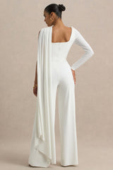 Graces | White High-Neck Jumpsuit With Cape Sleeve