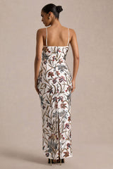 Kyle | Cream Sequin Floral Embellished Square-Neck Maxi Dress