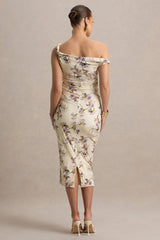 Salome | Lemon Floral Print Floral Print Twisted Asymmetric Maternity Midi Dress