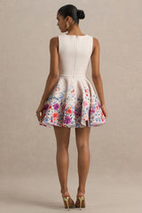 Gemstone | Light Pink Floral Print Square-Neck Skater Mini Dress