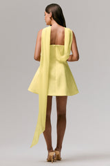 Love Me | Lemon Satin Skater Mini Dress With Chiffon Scarf
