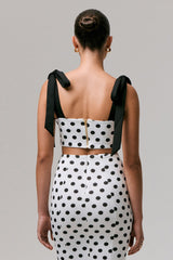 Phoebe | Black & White Polka Dot Crop Top With Tie Straps Tie
