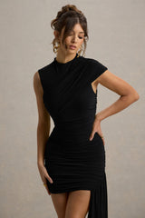 Nocturnal | Black Ruched Mini Dress With Sash