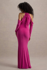 Hurghada | Hot Pink Plunge-Neck Long-Sleeve Maxi Dress