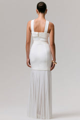 Jaquetta | White Belted Maxi Dress With Pleated Chiffon Skirt