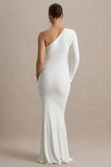 Heloise | White Asymmetric One-Sleeve Maternity Maxi Dress