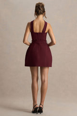 Timberly | Burgundy High-Neck Tailored Micro-Mini Dress