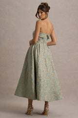 Zuma | Light Blue Jacquard Strapless Midi Dress