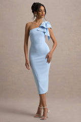 Ambretta | Powder Blue One-Shoulder Midi Dress With Bow