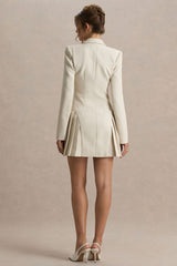 Blossoming | Nude Plunge-Neck Tailored Mini Dress With Pleating