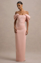 Annita | Light Pink Satin Bardot Maxi Dress