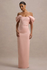 Annita | Light Pink Satin Bardot Maxi Dress