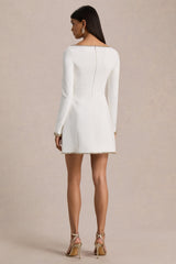 Caia | White Embellished Square-Neck Mini Dress