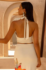 Calla | Orange Floral Print High-Neck Crop-Top