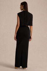Roseth | Black High-Neck Maxi Dress With One-Sleeve And Body Cut-Out Detail