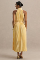 Tulip | Lemon Pleated High-Neck Midi Dress