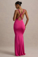 Santez | Hot Pink Twisted Plunge-Neck Maxi Dress