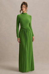 Hourglass | Green Long-Sleeve Twisted Maxi Dress With Split