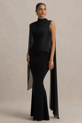 Amour | Black High-Neck Maxi Dress With Cape Sleeve Detail