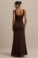 Morgan | Brown Satin Corset Maxi Dress