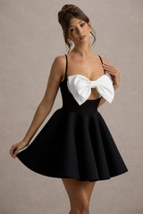 Yasmina | Black & White Bow Skater Mini Dress