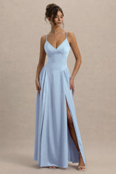 Jonas | Powder Blue Plunge-Neck Maxi Dress With Cami Straps