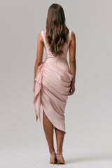 Letitia | Pale Pink Square-Neck Floral Detailed Wrap Midi Dress