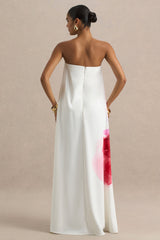 Breonna | Bright Pink Floral Placement Print Bandeau Maxi Dress