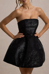 Clarabell | Black Sequin Bandeau Structured Mini Dress