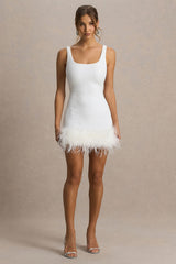 Rosalinda | White Sequin Square-Neck Mini Dress With Feather Trim