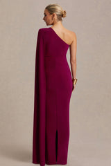 Amaryllis | Berry Maternity One Shoulder Maxi Dress with Cape Sleeve