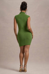 Lalani | Palm Green Ruched High-Neck Mini Dress