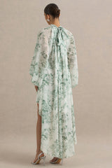 Delphia | Green Floral Print High-Neck Maxi Dress