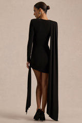 Zora | Black Crew-Neck Mini Dress With Knot And Sash Detail