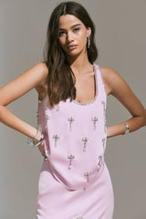 Arianna | Pink Satin Scoop-Neck Embellished Top