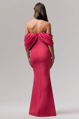 Serene | Hot Pink Draped Bardot Maxi Dress