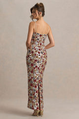 Vitora | Red Floral Embellished Sequin Square-Neck Maxi Dress