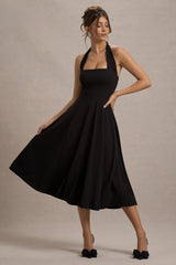 Auburn | Black Halter Skater Midi Dress
