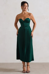 Bordeaux | Green Satin Corset Style Midi Dress
