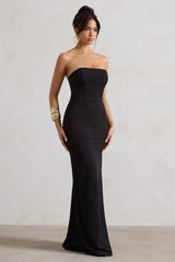 Belle of The Ball | Black Bandeau Maxi Dress With Split Hem