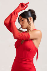 Your Touch | Red Sheer Long Ruched Gloves