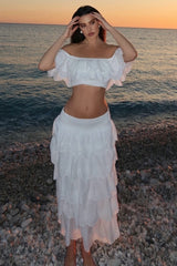 Vista | White Broderie Ruffled Tiered Maxi Skirt